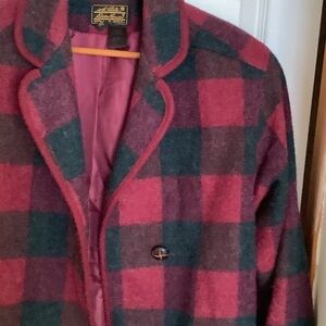 Eddie Bauer Red and blackPlaid Pea Coat women wool and mohair